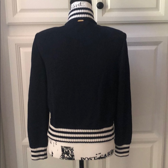 ST. JOHN Knitted Navy Blue Zip Up Sweater - Picture 5 of 7